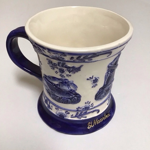 Delft Blue Holland Coffee Mug Handmade Tea Cup St. Maarten Windmill Vintage 4” - Picture 2 of 15